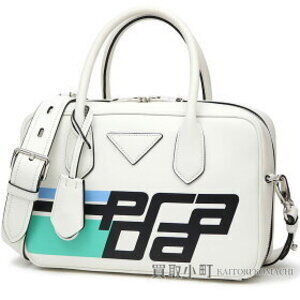 PRADA Leather Top Handle Bag Calfskin Shoulder Handbag City Calf Bianco Nero